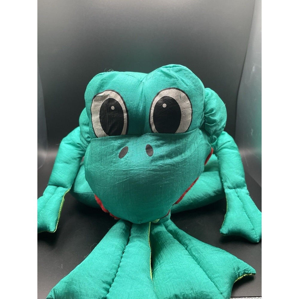Vintage Neon Green Parachute Nylon Stuffed Plush Frog Cloud 9